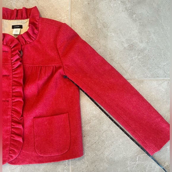 J.CREW Fiona Blazer Red Herringbone Ruffle Wool | Size 2 Womens - Picture 8 of 10